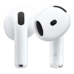 Estuche abierto y auriculares de los AirPods 4 con Cancelación Activa de Ruido de frente.